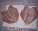 A picture of step 1 of Chicken Cordon Bleu.