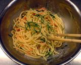 A picture of step 4 of Mentaiko Spaghetti with Delicious Shiso Leaves.