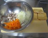A picture of step 1 of Fluffy & Juicy Simmered Aburaage Stuffed with Ground Chicken.