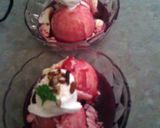 A picture of step 3 of pomegranate syrup on ice cream.