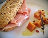 A picture of step 3 of Ham and Aged Manchego Cheese Sandwich with Rosemary Olive Oil.