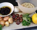 A picture of step 1 of Roast boneless chicken with chestnut, cranberry, apple, brown rice and rum stuffing.