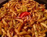 Zöldsèges garnèla wokban, shitake gombával és pirított penne tésztával recept fázis 11 fotója