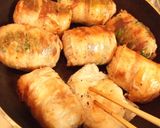 A picture of step 7 of "Samurai Warrior" Shiso and Meat Wrapped Onigiri.