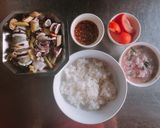 Hình bước làm 4 của món Cơm 1 người #2 - Mực ống hấp sả + Canh khoai mỡ