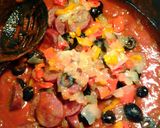 A picture of step 1 of linguine in meat sauce.