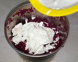 A picture of step 2 of Patbingsu with frozen beetroot yogurt.