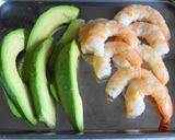 A picture of step 2 of California Rolls (perfect for guests).