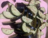 A picture of step 2 of Achari Aloo Baingan.