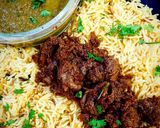 A picture of step 10 of Saffron Rice with mutton.