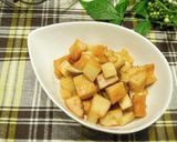 A picture of step 4 of Satsumaage Fish Cakes and King Oyster Mushroom Cubes.