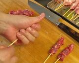 A picture of step 6 of Kushikatsu (Deep Fried Skewers) from Shinsekai in Osaka.