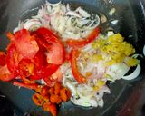 A picture of step 2 of French beans potatoes and peas curry in African style.