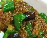A picture of step 6 of Miso Mapo Eggplant and Green Peppers.