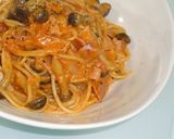 A picture of step 6 of Mushroom and Bacon Tomato Cream Pasta.