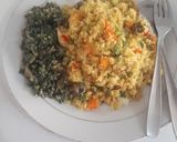 A picture of step 5 of FriedCouscous with spinach salad.