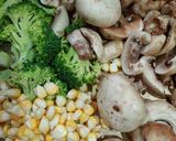A picture of step 1 of Mushroom Broccoli and Corn soup.