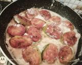 A picture of step 8 of Bhat karela pur with white sauce.
