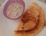 A picture of step 3 of Dosa with coconut chutney.