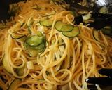 A picture of step 4 of Takuan (Yellow Pickled Daikon), Cucumber & Shiso Leaves Pasta.