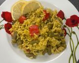 A picture of step 5 of Vegan paella.