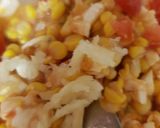 A picture of step 8 of Garlic, Corn, Tomato. Mozzarella topping & Grated Cheese. Salsa.