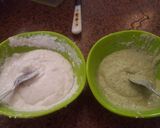 A picture of step 1 of Instant Rava Idli-two styles.