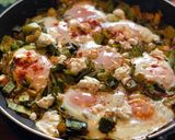 A picture of step 6 of Baked eggs with spiced leeks and goats cheese.