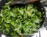 A picture of step 7 of Daal Maat (Amaranthus and Red Lentils).