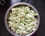 A picture of step 1 of Podalangai Poriyal (snake gourd curry).