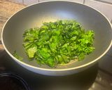 A picture of step 5 of Chickpea Salad with Greens and Tahini Sauce.