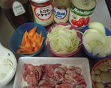 A picture of step 1 of Hashed Beef Stew with Ingredients and Canned Tomatoes at Home.