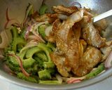 A picture of step 4 of Goya & Crispy Pork Tossed with Chilli Mayo.