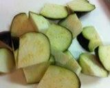 A picture of step 1 of Miso Mapo Eggplant and Green Peppers.