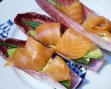 A picture of step 4 of Salmon & Okra on an Endive Boat with Paprika Salsa.
