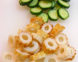 A picture of step 1 of Chikuwa and Cucumber Tossed in Miso and Mayonnaise.