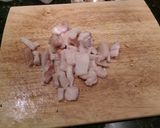 A picture of step 3 of Fried Tofu with Pork Belly, Mushrooms and Leeks.