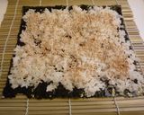 A picture of step 4 of California Rolls (Popular in the States).