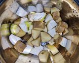 A picture of step 1 of Kadali Manja Rai (Banana stem curry in mustard paste).