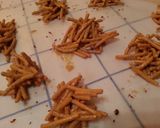 A picture of step 5 of Butterscotch & Peanut Butter Chinese Noodle "Spider" Cookies.