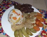 Foto del paso 9 de la receta: Carne asada con arroz a la jardinera al vapor, crema de garbanzo y vegetales alcalinos