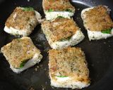 A picture of step 3 of Pan Fried Pork-Wrapped Hanpen Fish Cakes with Basil.