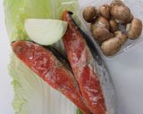 A picture of step 1 of Cream Soup Of Salmon Balls, Chinese Cabbage And Mushroom.