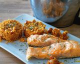 Une image de l'étape 8 de Pavés de saumon tomates riz et champignons au Cook Expert.
