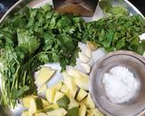 A picture of step 1 of Panipuri chutney raw mango and mint chutney.