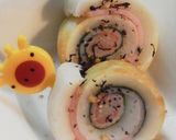 A picture of step 8 of Character Bento Shiso, Ham, and Imitation Crab Chikuwa Rolls..