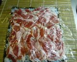 A picture of step 4 of California Rolls with Cured Ham.