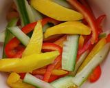 A picture of step 1 of Mango Bell peppers Cucumber Salad with Thyme Vinaigrette.