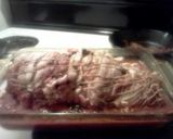 A picture of step 6 of Bacon & provolone stuffed pork roast topped w bacon & Stew tomato flvr brown rice w gr beans!.