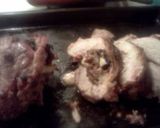 A picture of step 9 of Bacon & provolone stuffed pork roast topped w bacon & Stew tomato flvr brown rice w gr beans!.